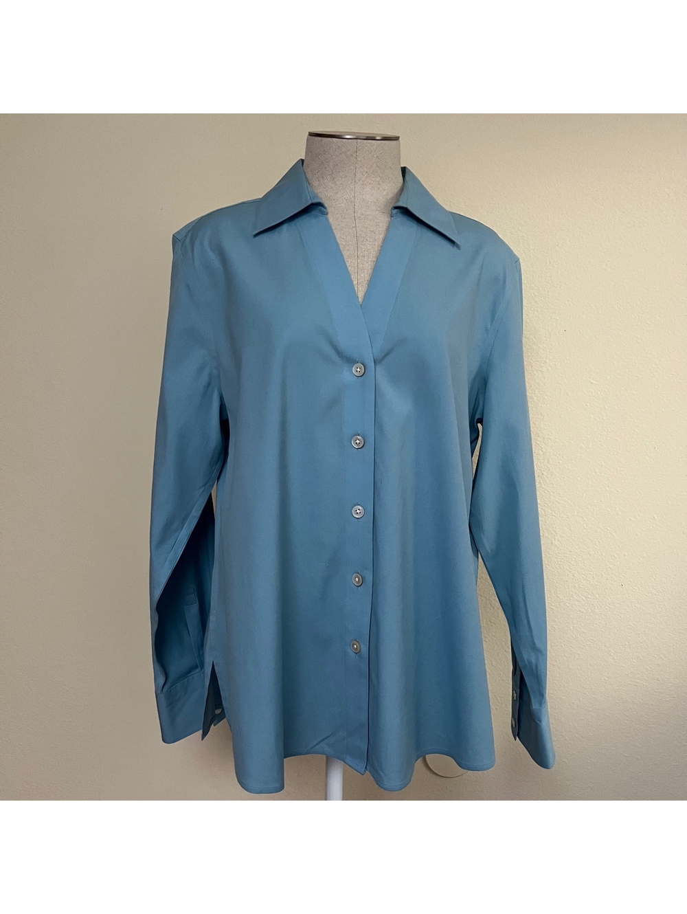 Talbots Womens Blue Button-Front Long Sleeve Collared Shirt Size M